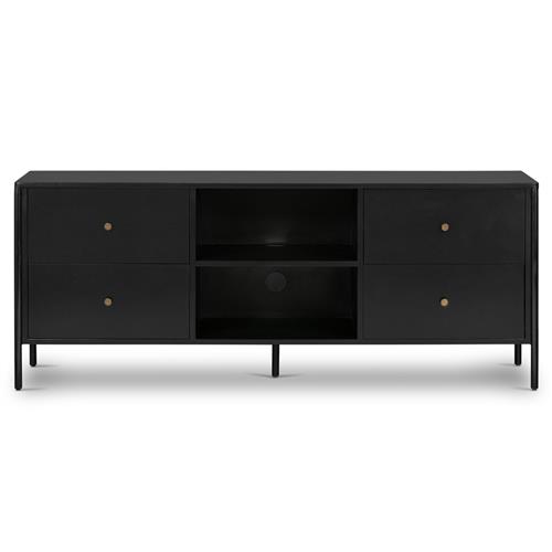 Sutton Industrial Loft Black Iron 4 Drawer Shelving Media Cabinet - 70&quot;W