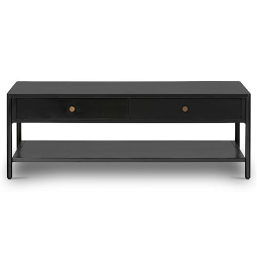 Sutton Industrial Black Iron 2 Drawer Shelving Rectangular Storage Coffee Table