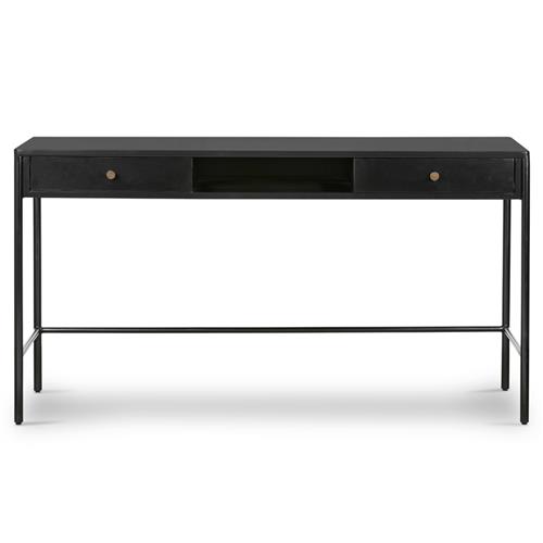 Sutton Industrial Loft Black Iron Bronze Hardware 2 Drawer Desk