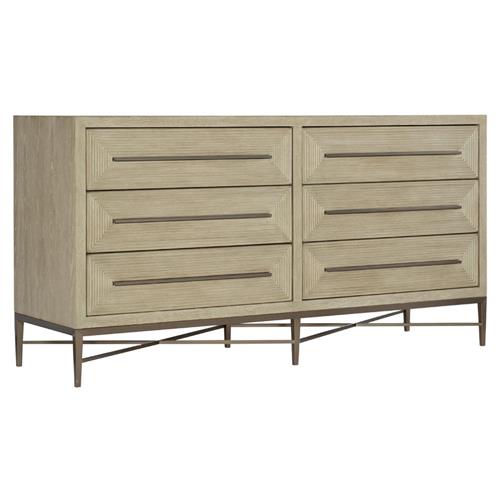 Milly Mid Century Modern Brown Oak Wood Gold Frame 6 Drawer Double Dresser