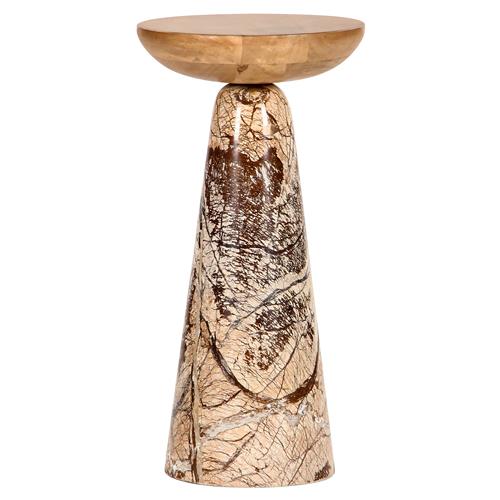 Lily Mid Century Modern Brown Wood Top Stone Pedestal Drink Table