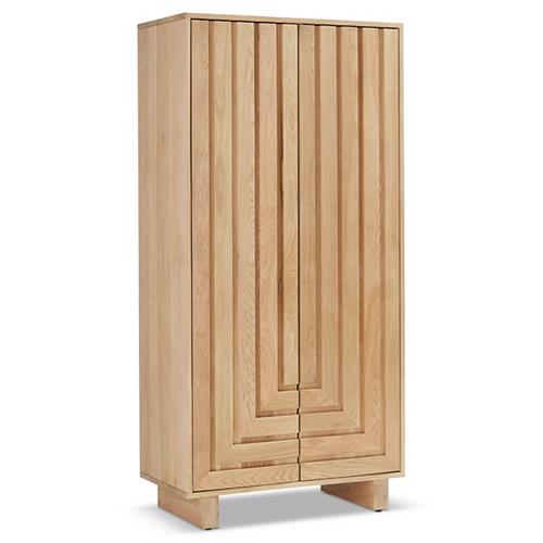 Emma Mid Century Modern Brown Oak Wood 2 Door Armoire