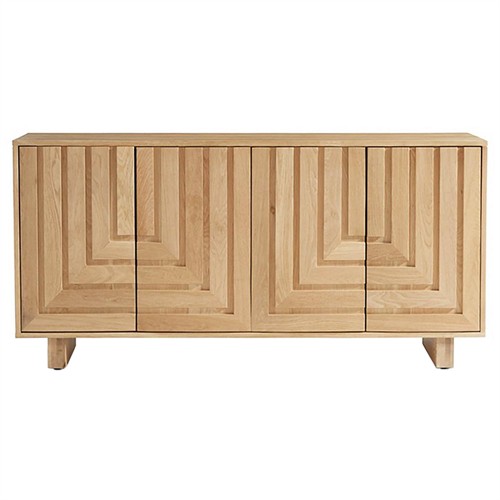 Emma Mid Century Modern Brown Oak Wood 4 Door Sideboard