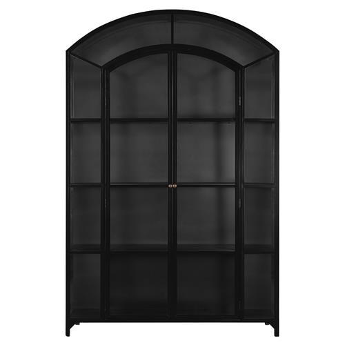 Stancil Industrial Matte Black Iron Frame Clear Glass Door Wide Arch Display Case