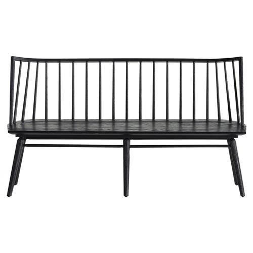 Lara Rustic Lodge Black Oak Wood Windsor Dining Bench