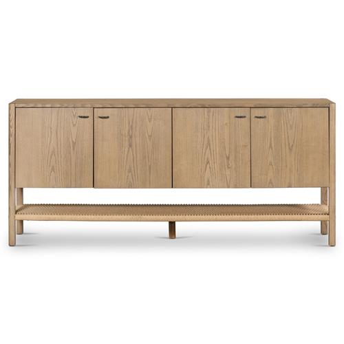 Zulu Rustic Lodge Brown Solid Ash Wood 4 Door Shelving Sideboard