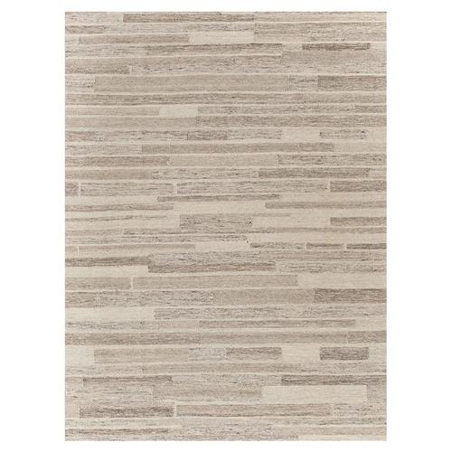 Scandinavian Mid Century Beige Wool Linear Patterned Rug - 5&#39;x8&#39;