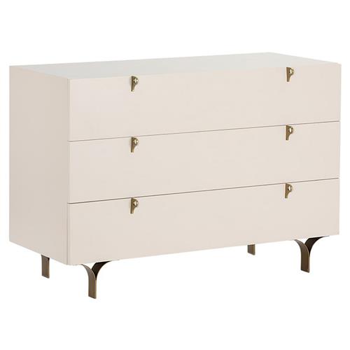 Macias French Country Cream Rubberwood Antique Brass Base 3 Drawer Dresser