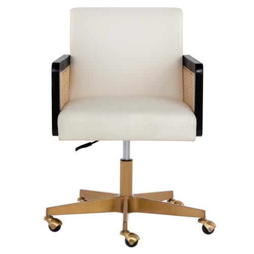 Mariya Coastal White Upholstered Natural Rattan Black Wood Office Chair