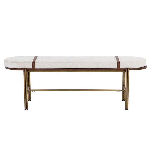 Usman Mid Century Beige Performance Antique Brass Steel Entryway Bench