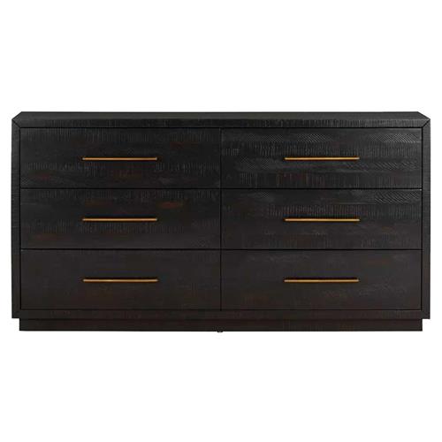 Dorwin Industrial Loft Espresso Brown Acacia Wood 6 Drawer Dresser