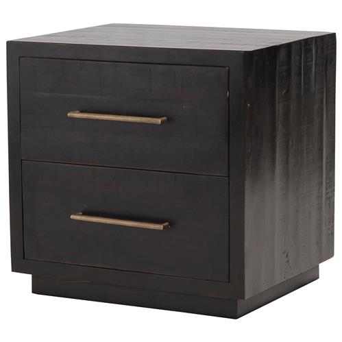 Dorwin Industrial Loft Burnished Black Acacia Wood 2 Drawer Nightstand