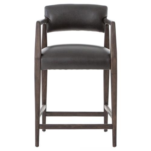 Pia Rustic Lodge Ebony Black Upholstered Leather Dark Brown Oak Counter Stool