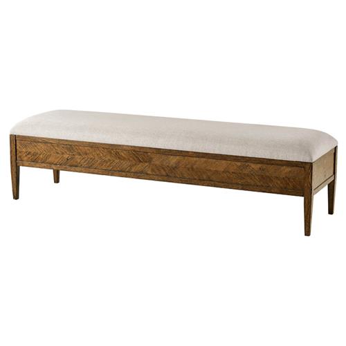 Ayra Grey Upholstered Dusk Brown Herringbone Oak Wood Bench