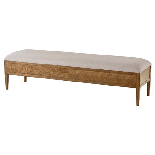 Ayra Grey Upholstered Dawn Brown Herringbone Oak Wood Bench