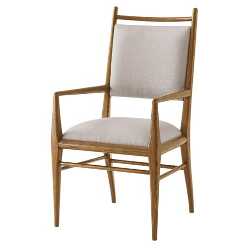 Ayra Grey Upholstered Back Brown Oak Dining Arm Chair