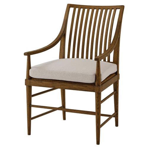 Ayra Grey Upholstered Dusk Brown Oak Windsor Dining Arm Chair