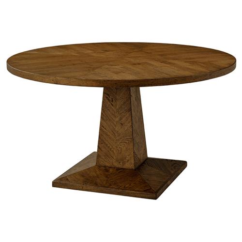 Ayra Dusk Brown Herringbone Oak Round Pedestal Dining Table - 54&quot;W