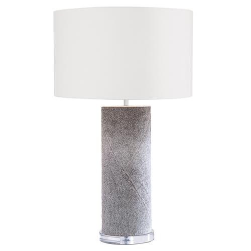 Andres Modern Classic Grey Hide Column Bedside Table Lamp
