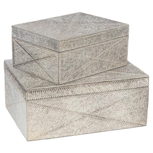 Andres Modern Classic Grey Hide Decorative Box - Set of 2