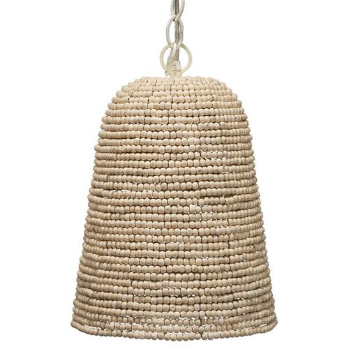 Kevin Coastal Beach Off White Mango Wood Beads Iron Chain Single Pendant