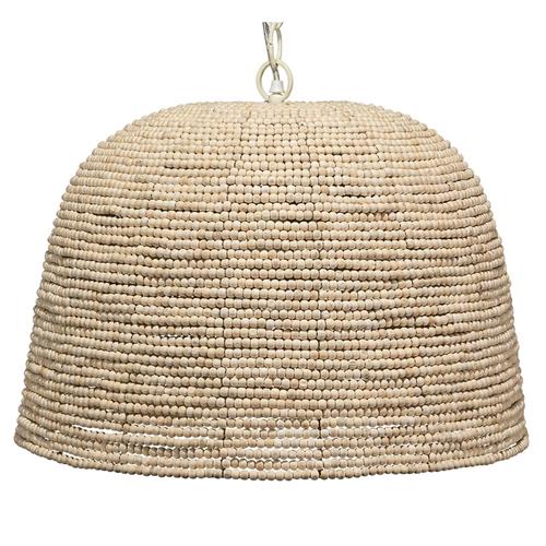 Scott Coastal Beach Off White Mango Wood Beads Iron Chain Single Pendant