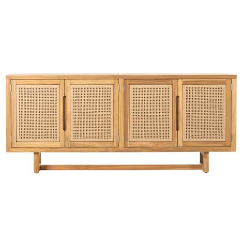 Tropica Coastal Beach Natural Brown Teak Wood Faux Rattan Outdoor Sideboard