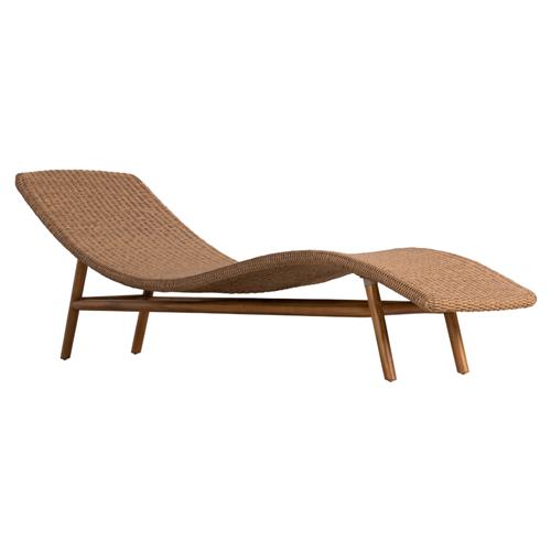 Ivanna Coastal Beach Natural Brown Woven Seat Teak Wood Frame Outdoor Chaise Lounge
