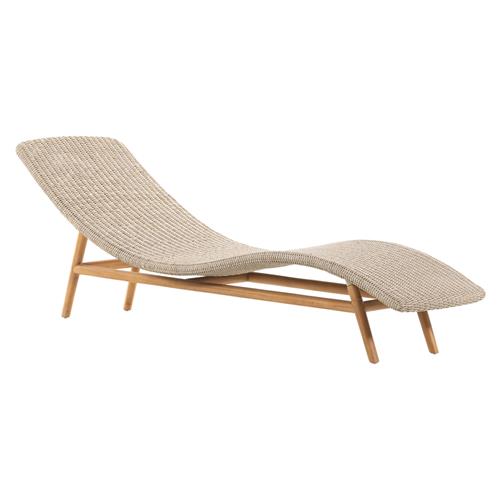 Ivanna Coastal Beach White Woven Seat Brown Teak Wood Frame Outdoor Chaise Lounge