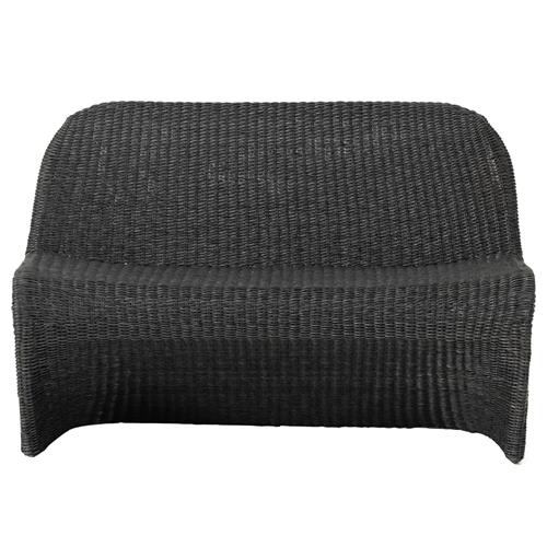 Ivanna Coastal Beach Black Woven Wicker Outdoor Dining Bench