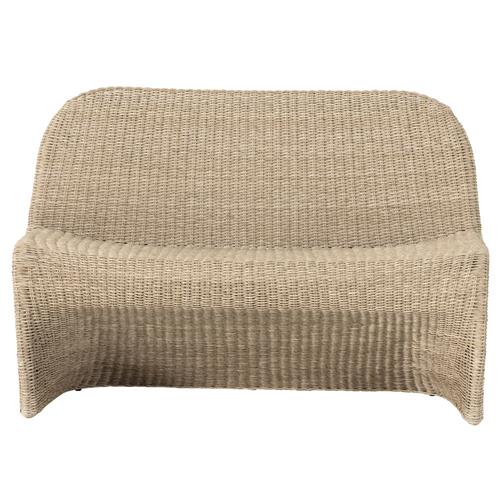 Ivanna Coastal Beach White Woven Wicker Outdoor Dining Bench