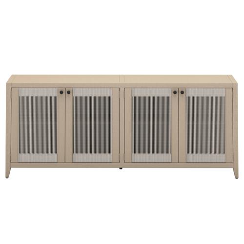 Cheryl Rustic Lodge Natural Teak Wood Grey Rope Accent Outdoor 4 Door Sideboard