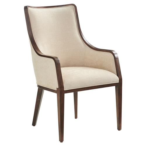 Bromley Rustic Lodge Off White Performance Brown Wood Dining Arm Chair