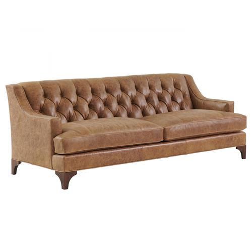 Sonoma Rustic Lodge Brown Leather Upholstered Tufted Back Sofa - 89&quot;W