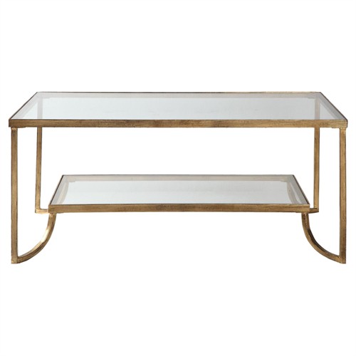 Madox Modern Classic Antique Gold Leaf Glass Rectangular Coffee Table
