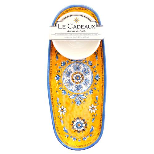 Benidorm Global Bazaar Yellow Melamine Floral Bowl and Tray Gift Set