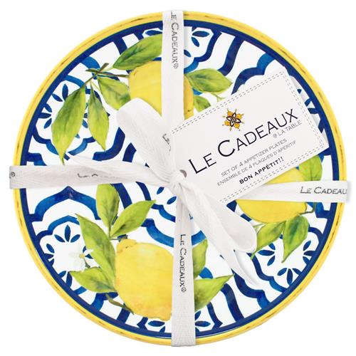 Palermo Global White Melamine Lemon Print Appetizer Plate - Set of 4