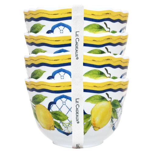 Palermo Global Bazaar White Melamine Lemon Print Dessert Bowl - Set of 4