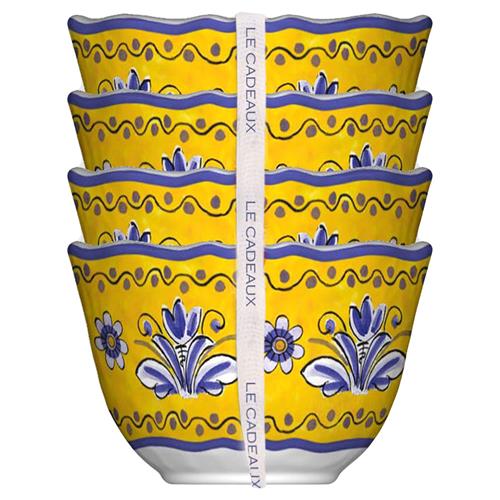 Benidorm Global Yellow Melamine Floral Dessert Bowl - Set of 4