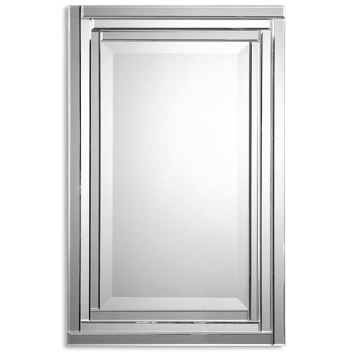 Vanna Modern Classic Silver Beveled Frame Plated Rectangular Wall Mirror