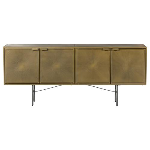 Karlin Industrial Loft Brass Gold Sunburst Patterned Iron 4 Door Sideboard