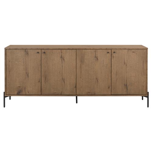 Alina Rustic Lodge Brown Oak Wood Black Iron 4 Door Rectangular Sideboard