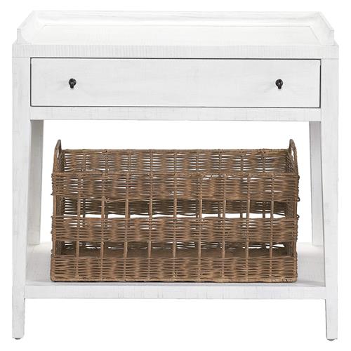 Alli Coastal Beach White Oak Wood Brown Woven Basket 1 Drawer Nightstand