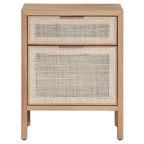 Ronaldo Coastal Beach Natural Pine Wood Woven Rattan 2 Drawer Office Cabinet