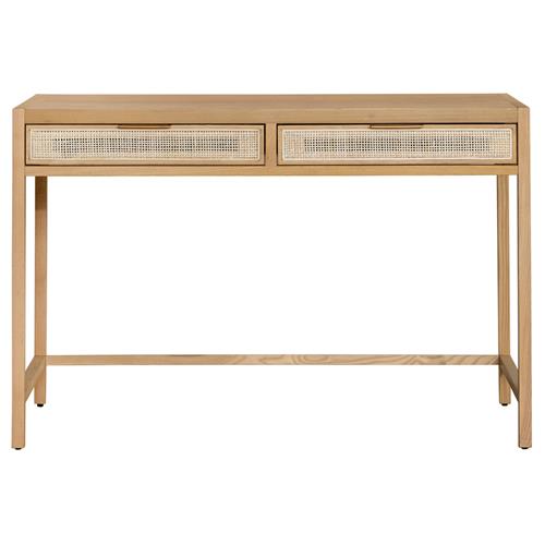 Ronaldo Coastal Beach Natural Oak Wood Woven Rattan 2 Drawer Desk