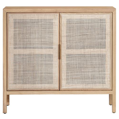Ronaldo Coastal Beach Natural Pine Wood Woven Rattan 2 Door Sideboard