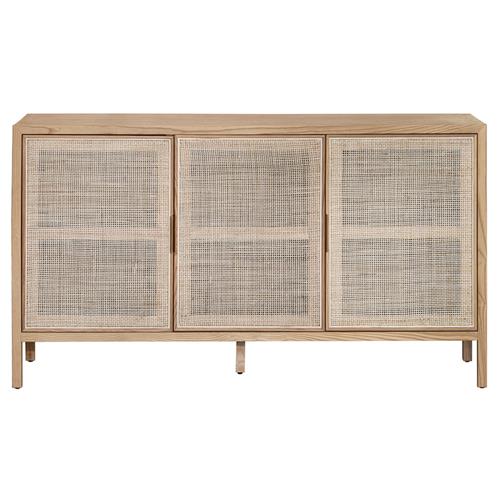 Ronaldo Coastal Beach Natural Oak Wood Woven Rattan 3 Door Sideboard