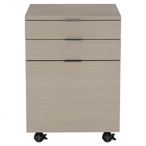 Katherine French Grey Wood Silver Stainless Steel Caster 3 Drawer Office Cabinet