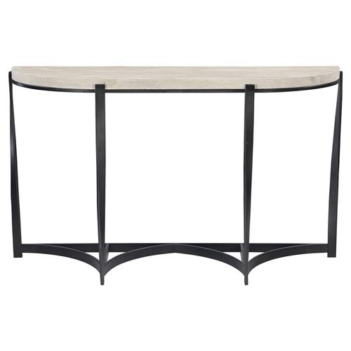 Brooks French Country Beige Stone Black Twisted Steel Demilune Console Table