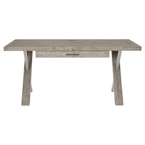 Chase Rustic Lodge Grey Pine Wood Silver Stainless Steel 1 Drawer Office Desk